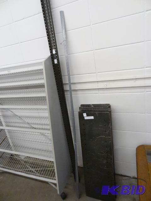 2 Metal Uprights and 6 Metal Shelves. Ceiling...