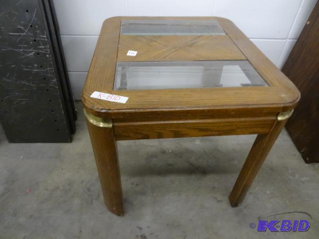 Wood End Table with 2 Glass Inserts...