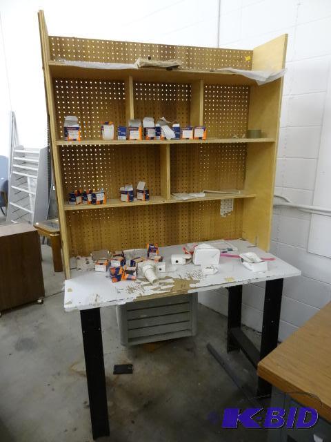 Metal Framed Work Bench with Storage Hutch. 4...