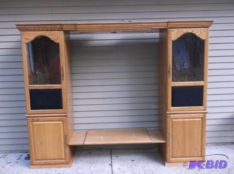 Oak lighted Entertainment center cabinet meas...