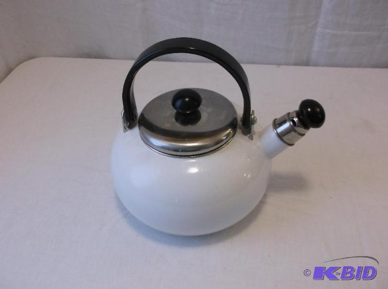 White enameled tea pot in great displayable c...