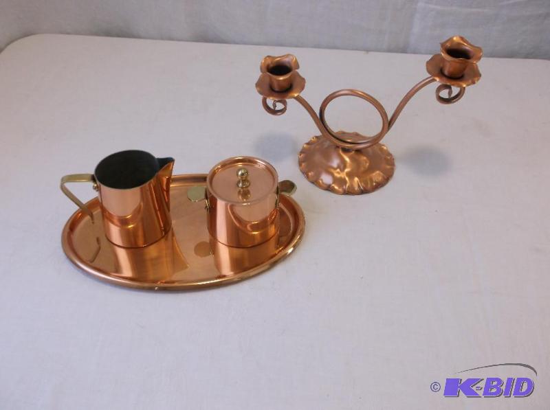 Nice cream &amp sugar set with candle stick ...