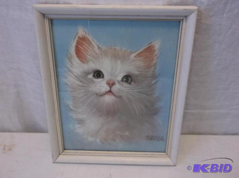 Cute vintage cat picture singed Florence Krog...