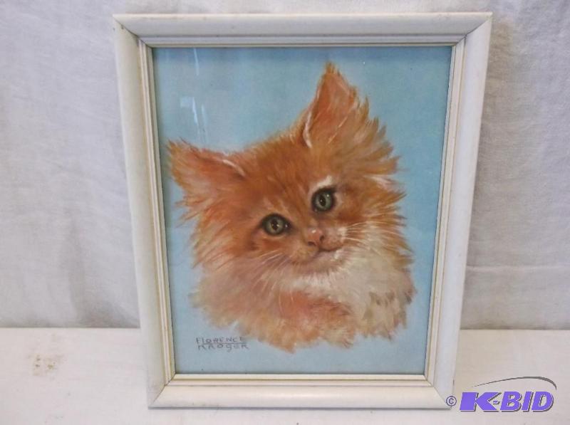 Cute vintage cat picture in solid wood frame ...