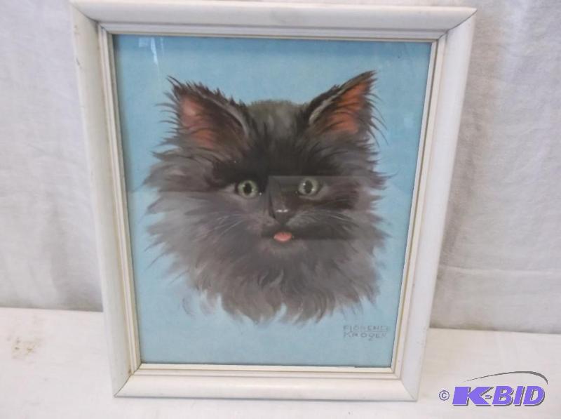 Cute vintage cat picture signed Florence Krog...