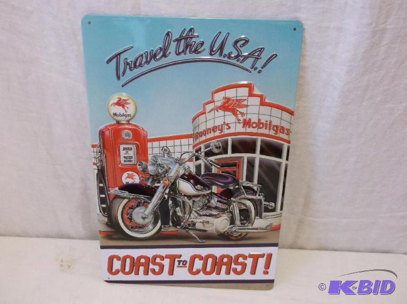 Embossed metal Mobilgas Coast to Coast sign m...