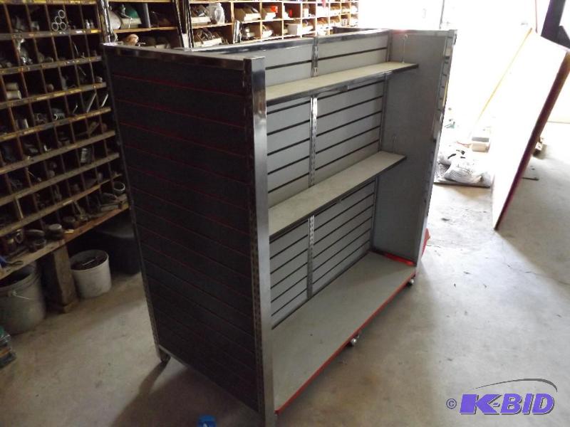 lot 20011 image: Two 4 x 2 Shelf Unit on wheels, on is put t...