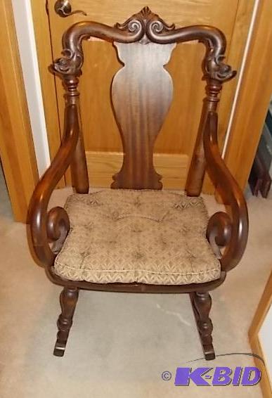 Antique Ornate Carved Rocking Chair With Fish...