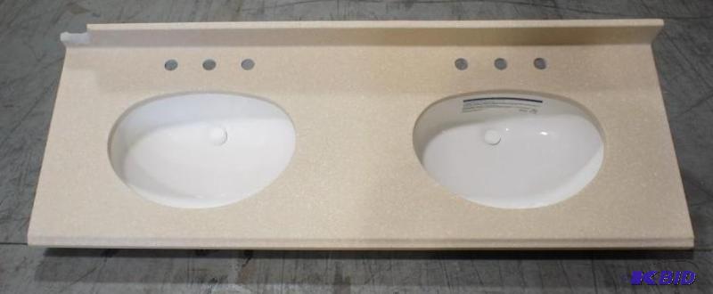 Double vanity sink  sandstone in color. Dime...
