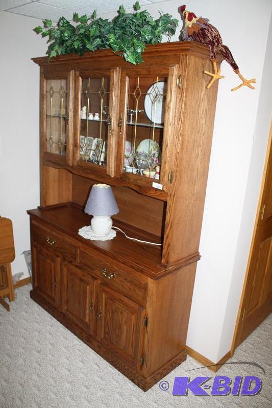 lot 109 image: Wood China Cabinet with leaded glass doors Br...