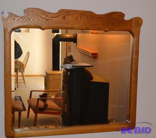 lot 129 image: Beautiful Wood framed wall mirror 34x30"...