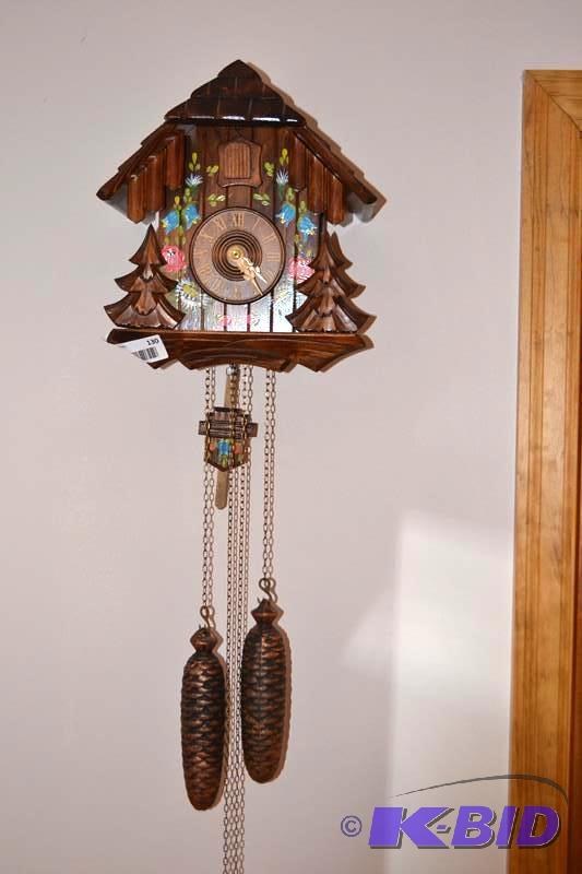 lot 130 image: German handpainted cuckoo clock 10x10x7"...