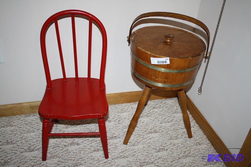 lot 131 image: Red childs chair, owner says it is very old ...