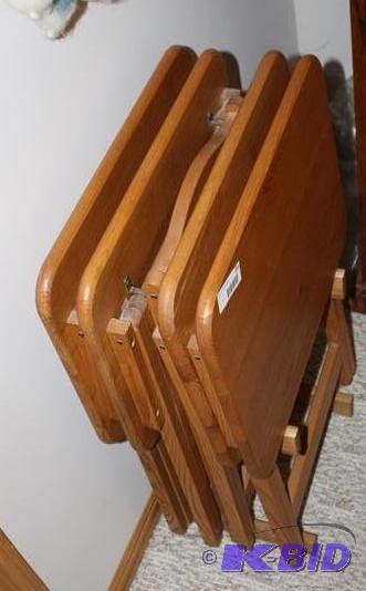 lot 133 image: 4 Nice Wooden TV Trays with storage rack- woo...