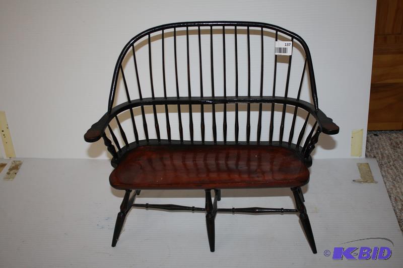 lot 137 image: Doll size Parlor bench with windsor style bac...
