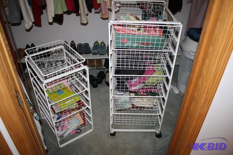 lot 14 image: 2 White wire Stacking storage units. .One is ...