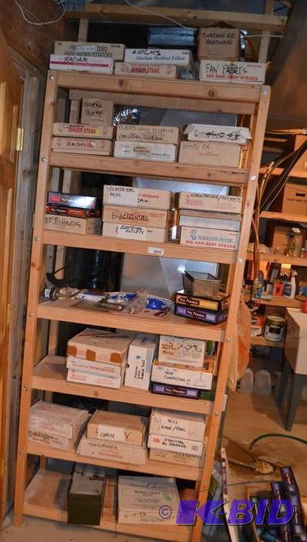lot 192 image: Contents of Wood Shelves, includes some tools...