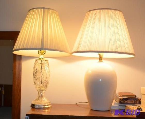 lot 207 image: 2 table lamps, one is crystal and one is whit...