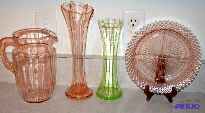 lot 214 image: Vintage colored glass plate 12" diameter...