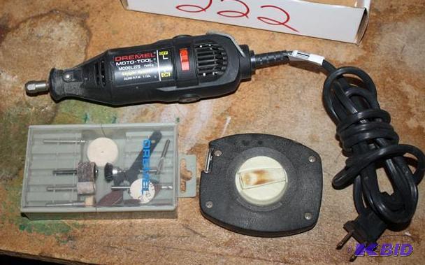 lot 222 image: Dremel model 275 & bits 50 foot tape meas...