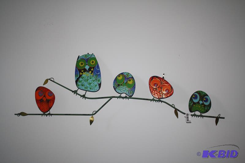 lot 41 image: Art Deco Tin wall art with owls theme 41x12&q...
