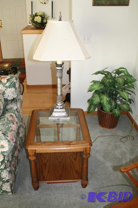 lot 53 image: Wood side table with glass top&nbsp26x22x20&...