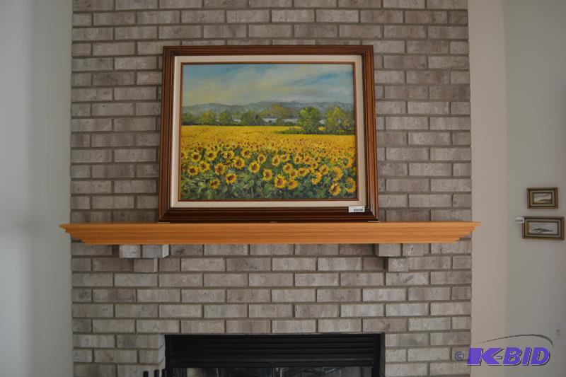 lot 54 image: Signed Oil painting, framed. sunflowers in a ...