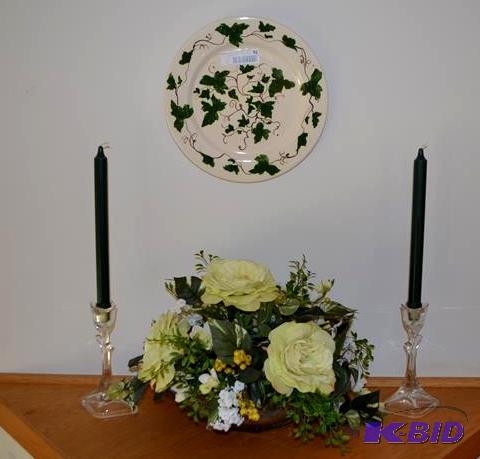 lot 62 image: Plate 12" diameter , glass candle sticks...