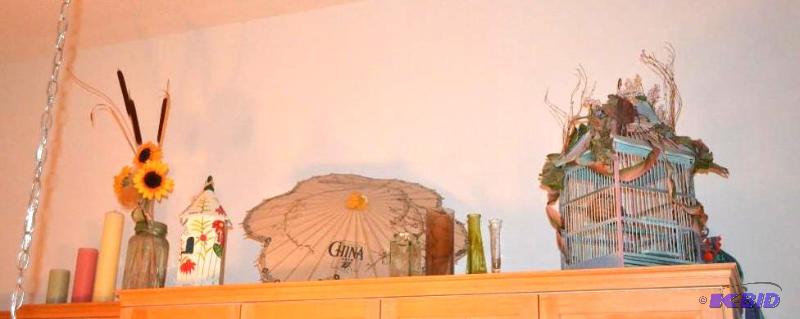 lot 73 image: Sunflowers in vase  Silk fern  Pillar Candl...