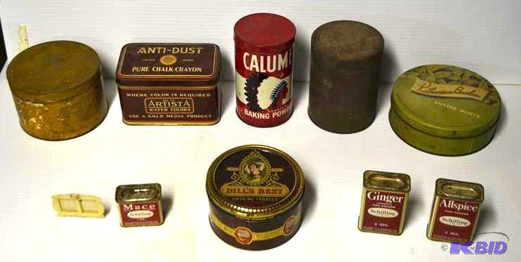 Vintage tins Calumet Schilling spice Dills be...