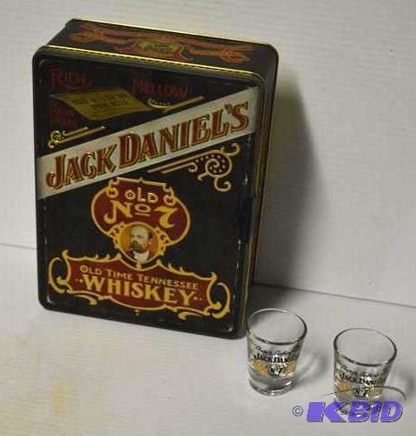 Jack Daniels tin 10x7x3&quot with 2 shot gla...