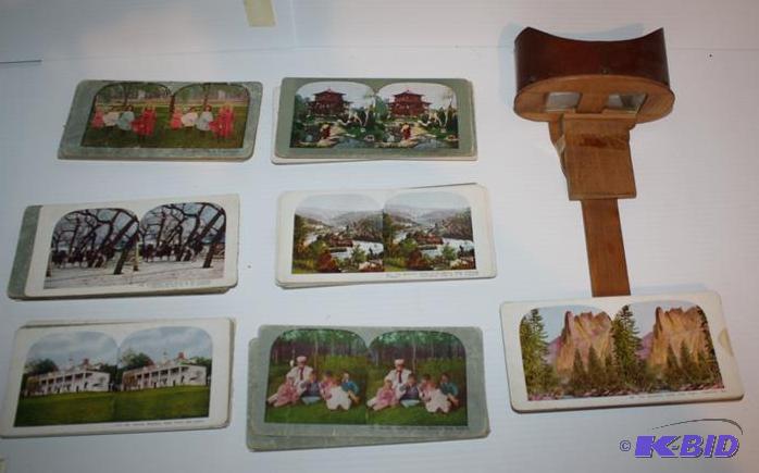 68 stereoscope cards &amp antique wooden vie...