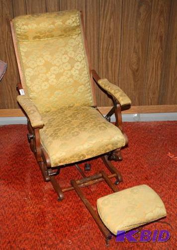 Antique Reclining glider rocker with foot sto...