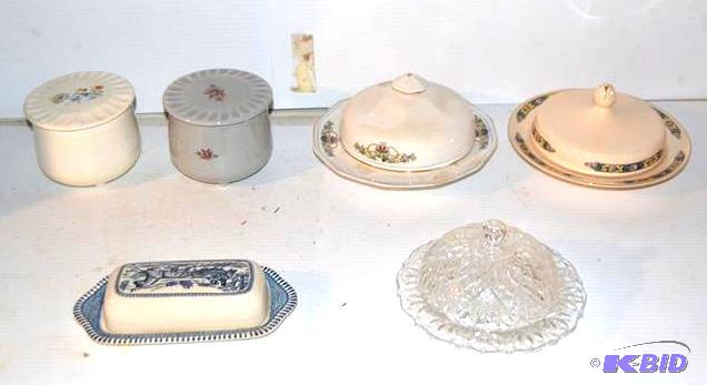 Butter dish collection china, &amp cut glass...
