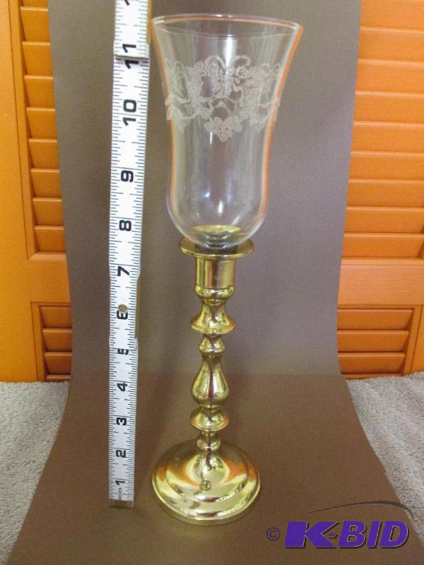 Beautiful Brass Candlestick with Etched Glass Topper