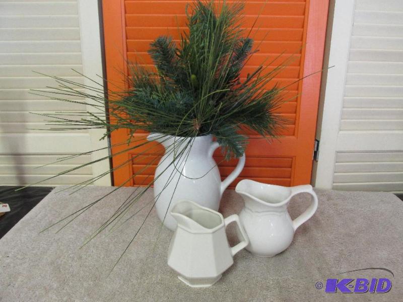 3 White Pitchers - 1 Vintage