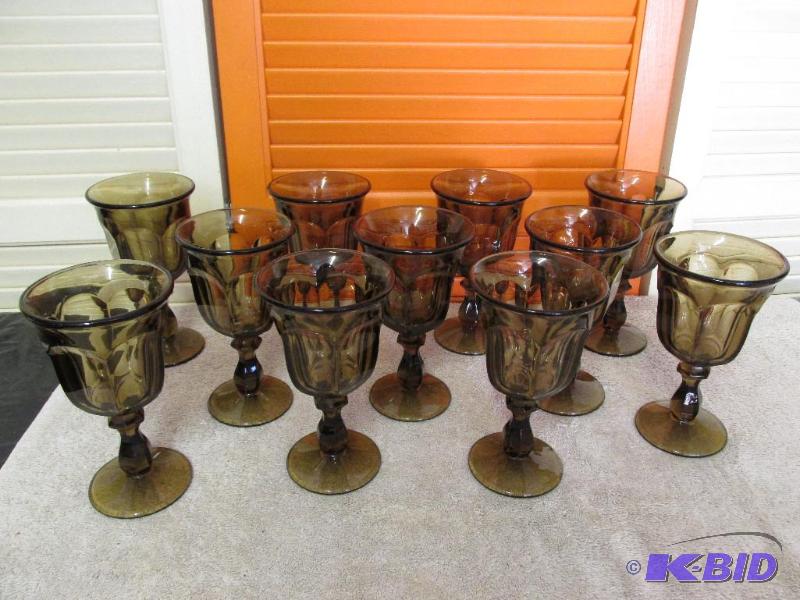 11 Stemmed Taupe Colored Glasses
