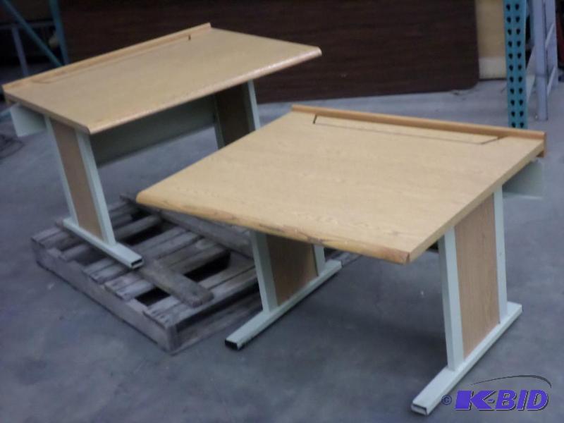 lot 1 image: (2) Wood Top Steel-Framed Table, Good Conditi...