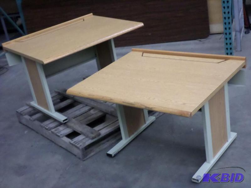 lot 2 image: (2) Wood Top Steel-Framed Table, Good Conditi...
