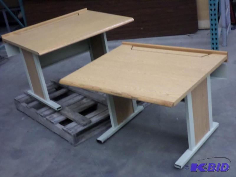 lot 3 image: (2) Wood Top Steel-Framed Table, Good Conditi...