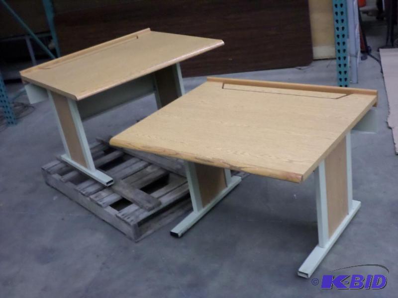 lot 4 image: (2) Wood Top Steel-Framed Table, Good Conditi...
