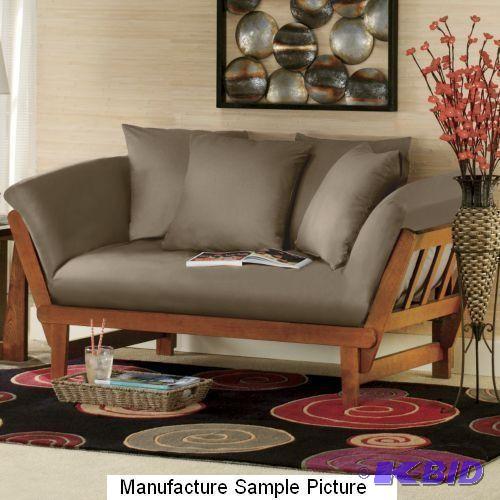 Solid Wood Oak Futon Lounger - Desert green c...