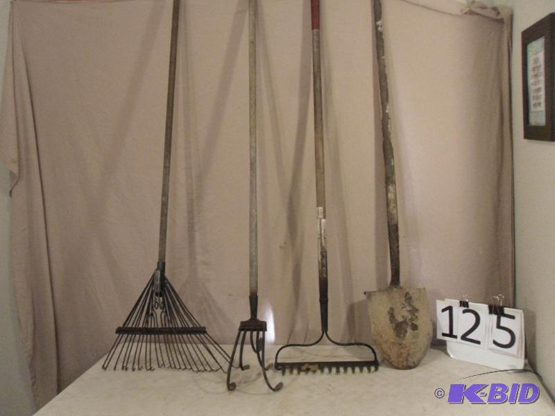 lot 125 image: Lot of Long Handled Tools. Shovel, Rakes, and...