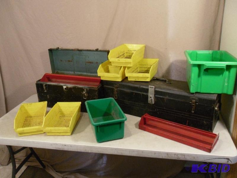 lot 129 image: Lot of 2 Metal Toolboxes and Assorted Part Bi...