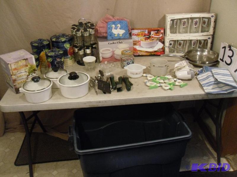 lot 137 image: Lot of Assorted Kitchen Items. Pans, Glasses,...