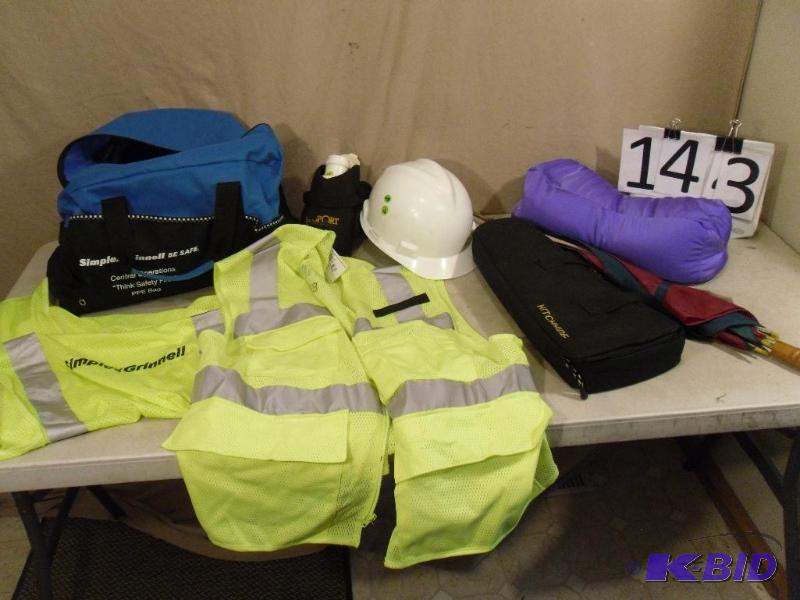 lot 143 image: Safety Glasses, Hard Hat, Umbrella, Travel Pi...