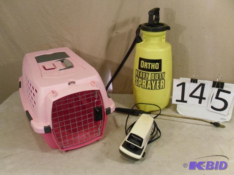 lot 145 image: Animal Carrier, Heavy Duty Sprayer, and Comme...