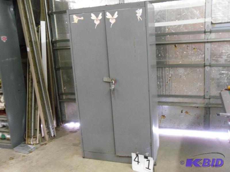 lot 41 image: 2 Door Steel Shop  Garage Cabinet. 3 Adjusta...