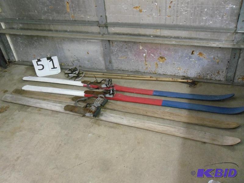 lot 51 image: 2 Pair of Vintage and Wooden Skis with 1 Pair...