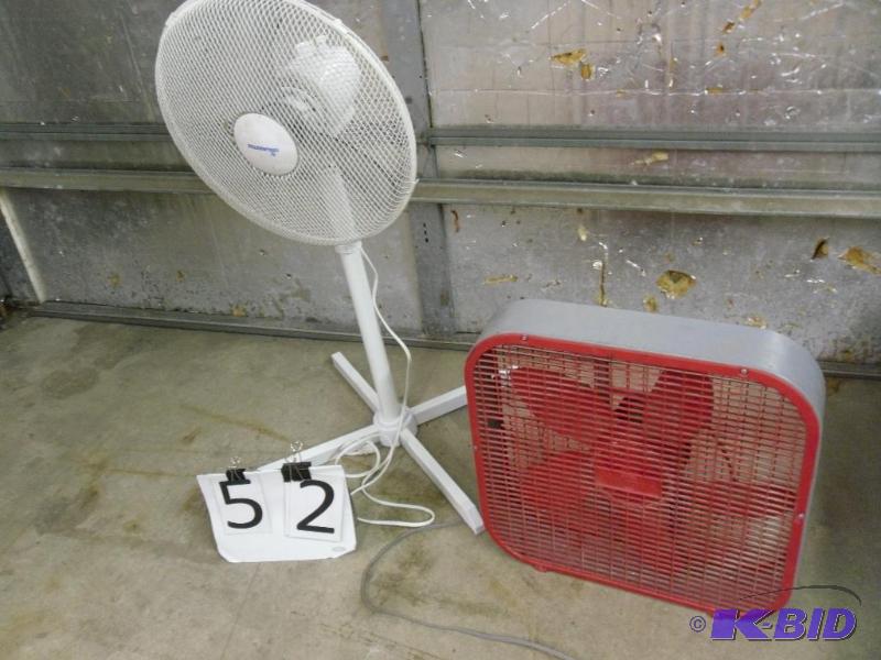lot 52 image: Lot of 2 Fans. Box Fan Tested and Works and O...